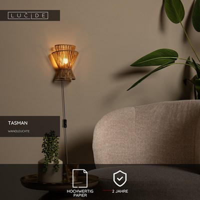Lucide TASMAN - Wandleuchte - 1xE14 - Natürlich